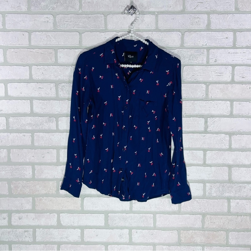 Rails Kate Long Sleeve Button Down Shirt in Navy Cherries Size XS - Picture 3 of 8